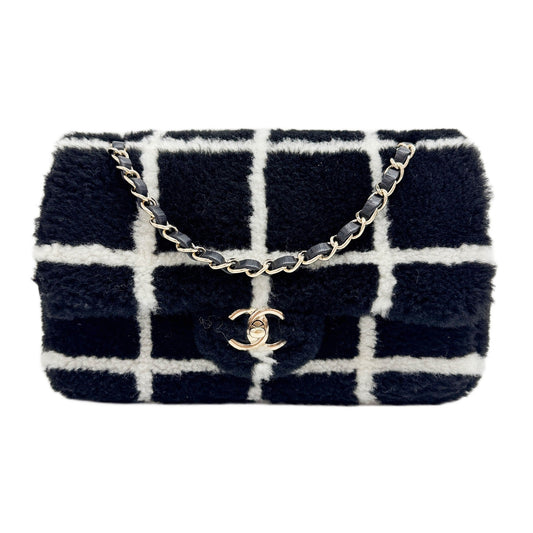 Classic Flap 2021-2026 Black & White Shearling Shoulder Bag