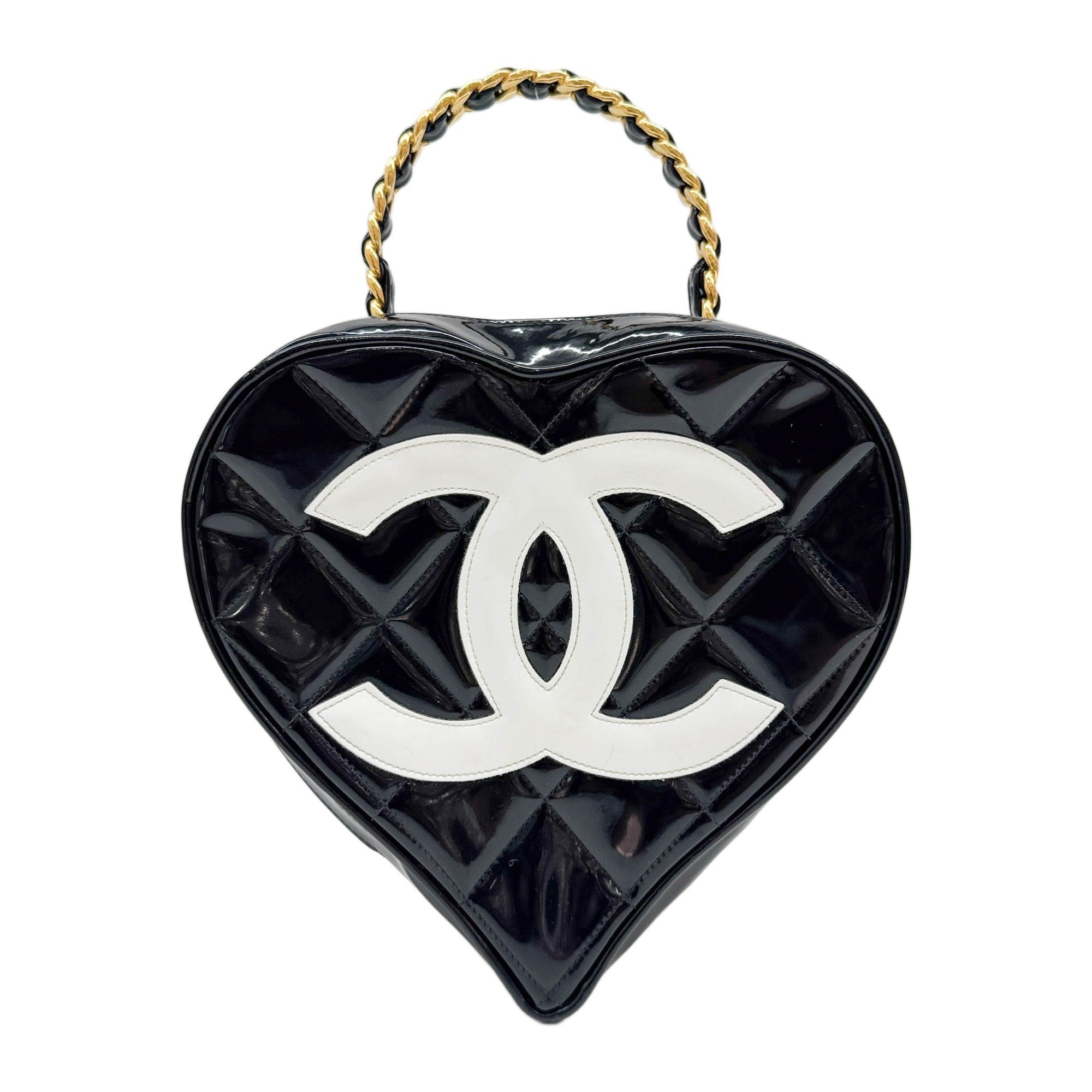Heart Vanity 1994-1996 CC Logo Matelasse Black Leather Hand Bag