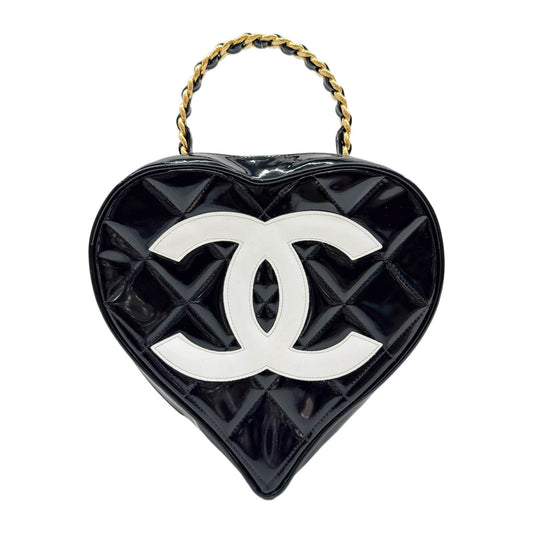 Heart Vanity 1994-1996 CC Logo Matelasse Black Leather Hand Bag