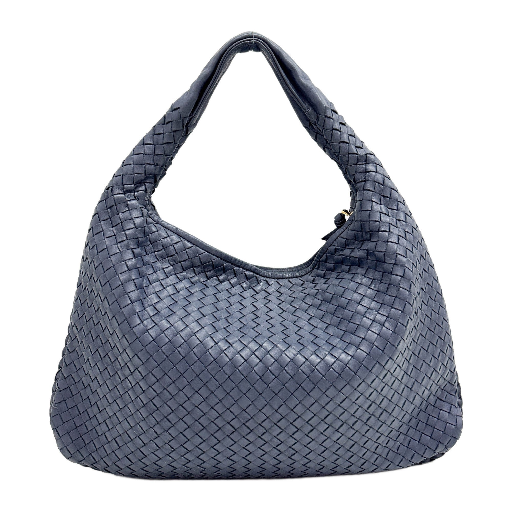 Intrecciato Blue Leather Shoulder Bag