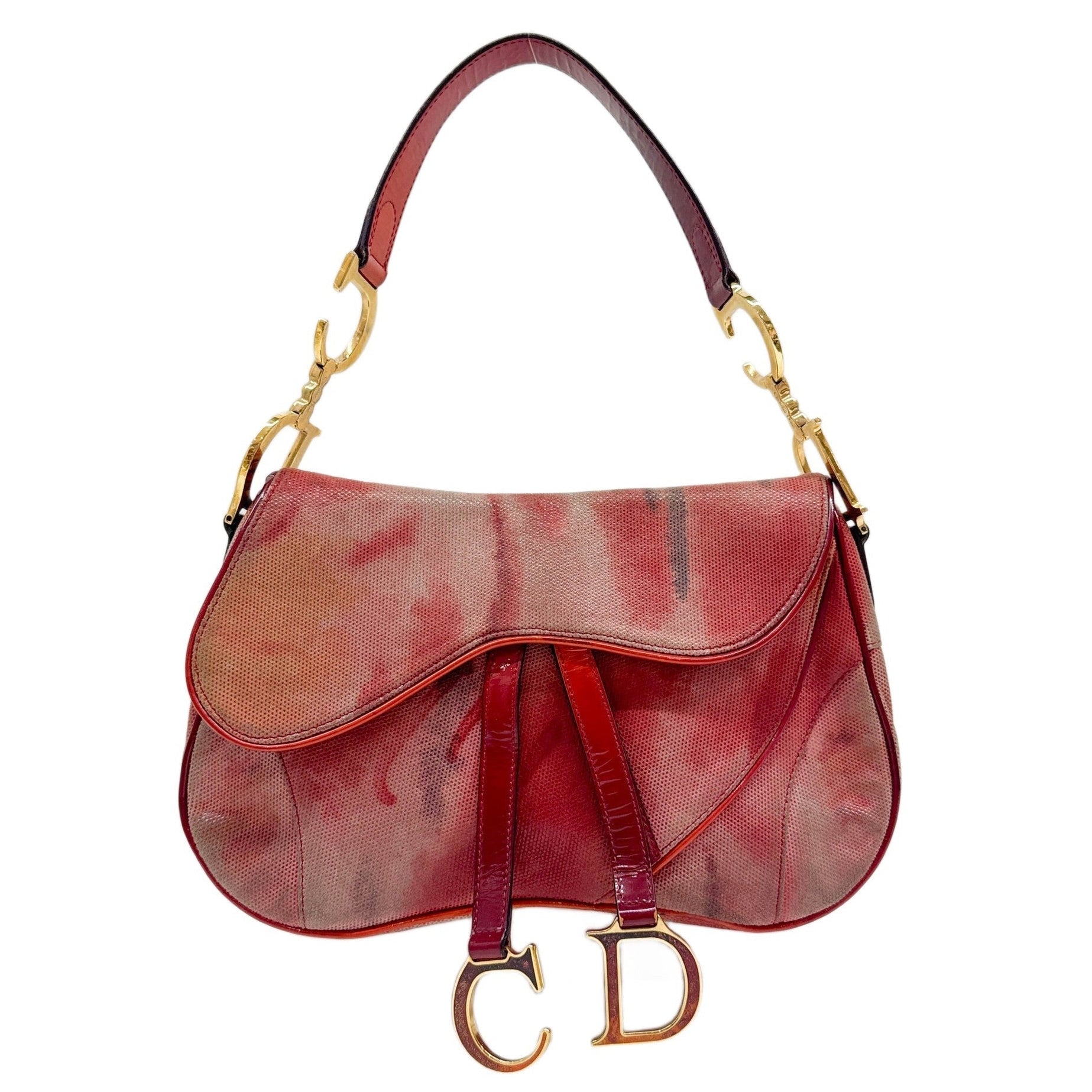 Double Saddle Red Tie-Dye Suede Shoulder Bag