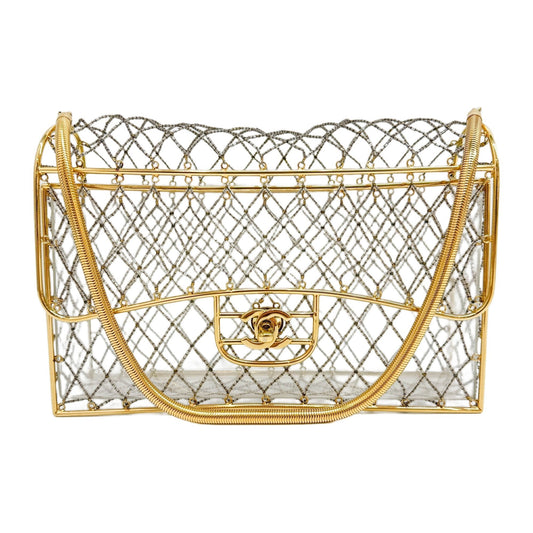 Cage Beaded Gold Frame Clear PVC Shoulder Bag