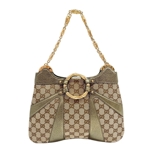 Bamboo Ring GG Brown Canvas with Gold Leather Shoulder Bag