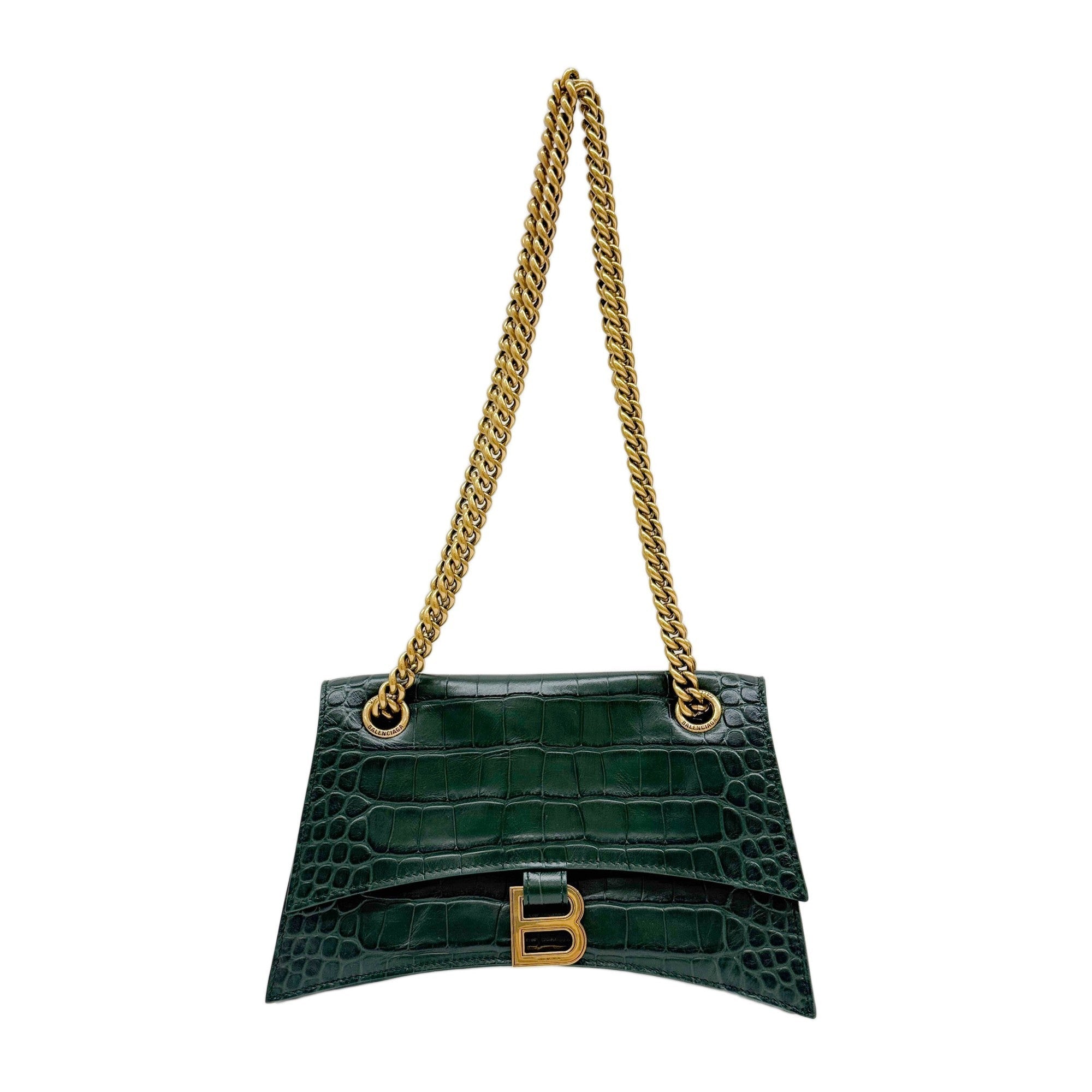 Crush Chain Green Crocodile Embossed Leather Shoulder Bag