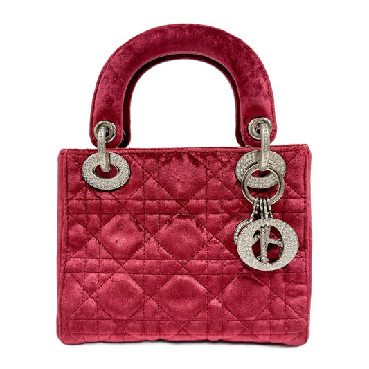 Mini Lady Dior Cannage Red Velvet Hand Bag