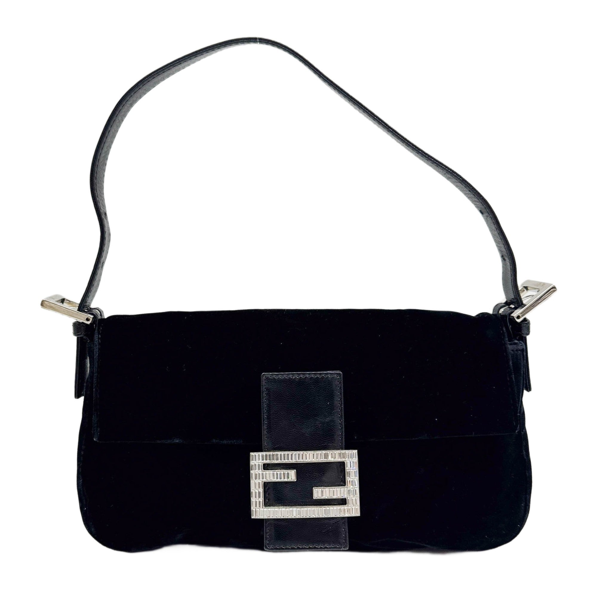 Baguette Black Velvet Shoulder Bag