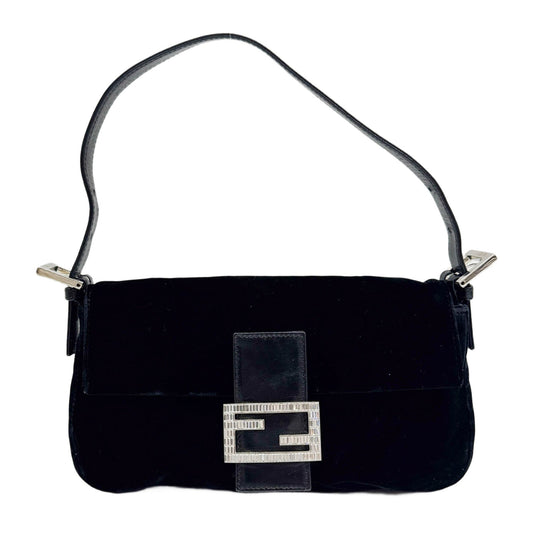 Baguette Black Velvet Shoulder Bag