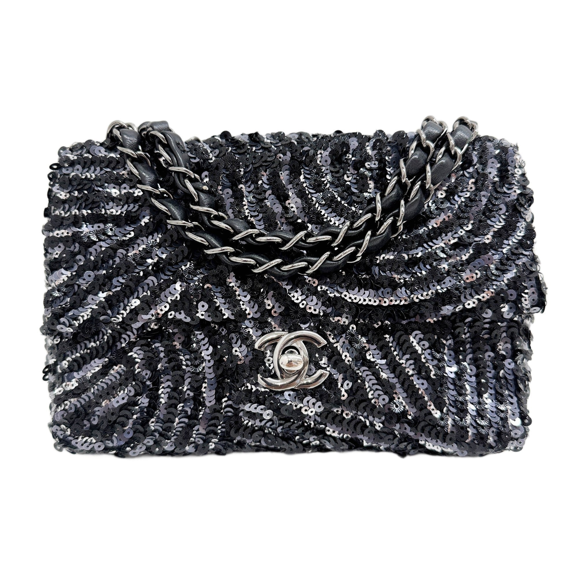 Rectangular Mini Classic 2019 Black and Grey Sequin Shoulder Bag