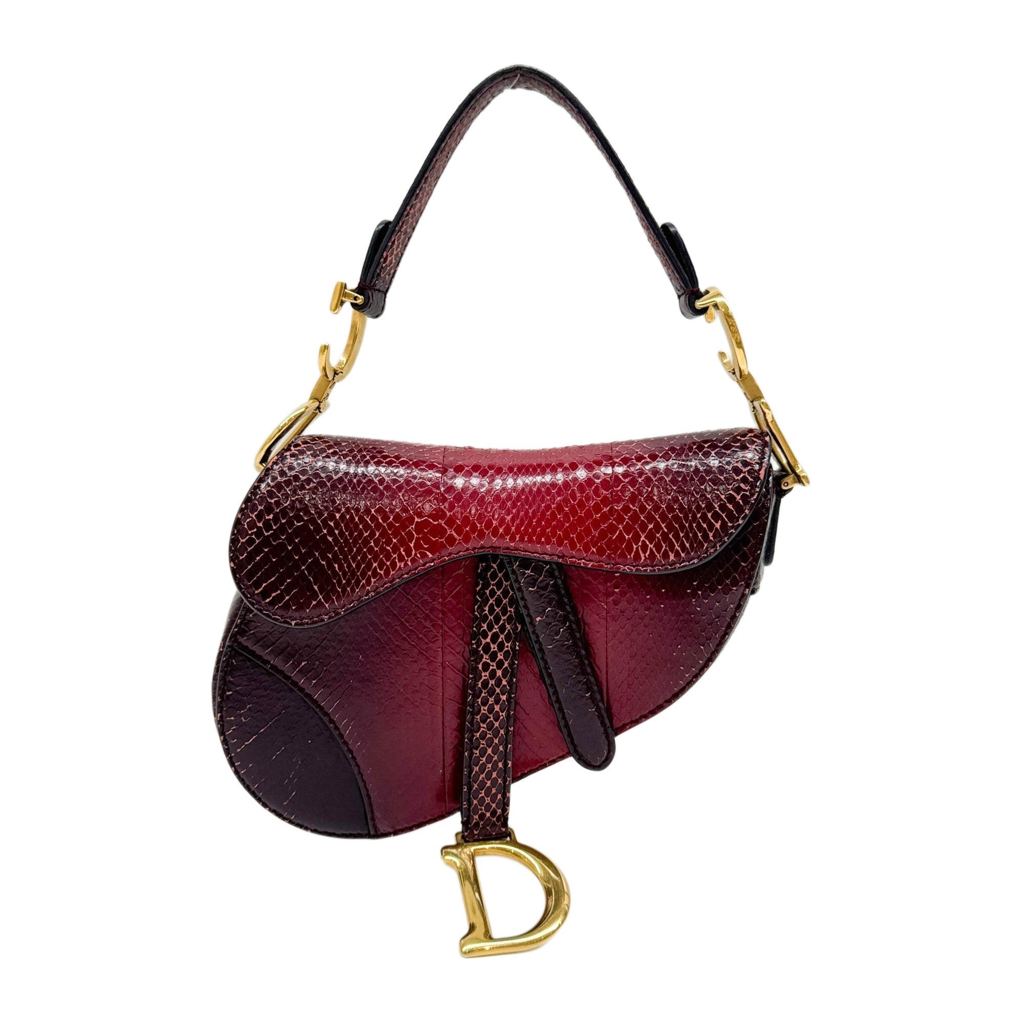 Mini Saddle Red Python Embossed Leather Hand Bag