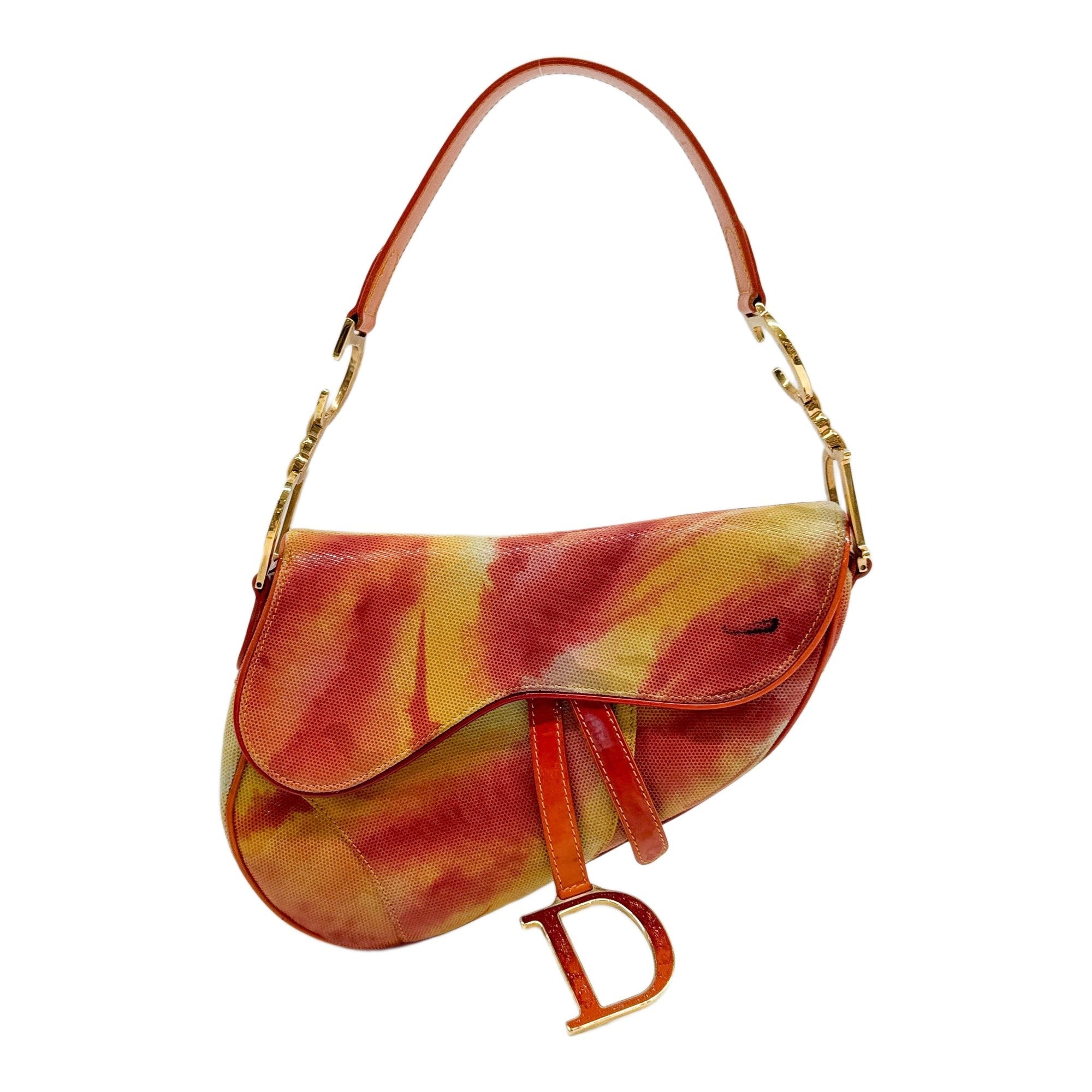 Saddle Orange Tie-Dyed Suede Shoulder Bag