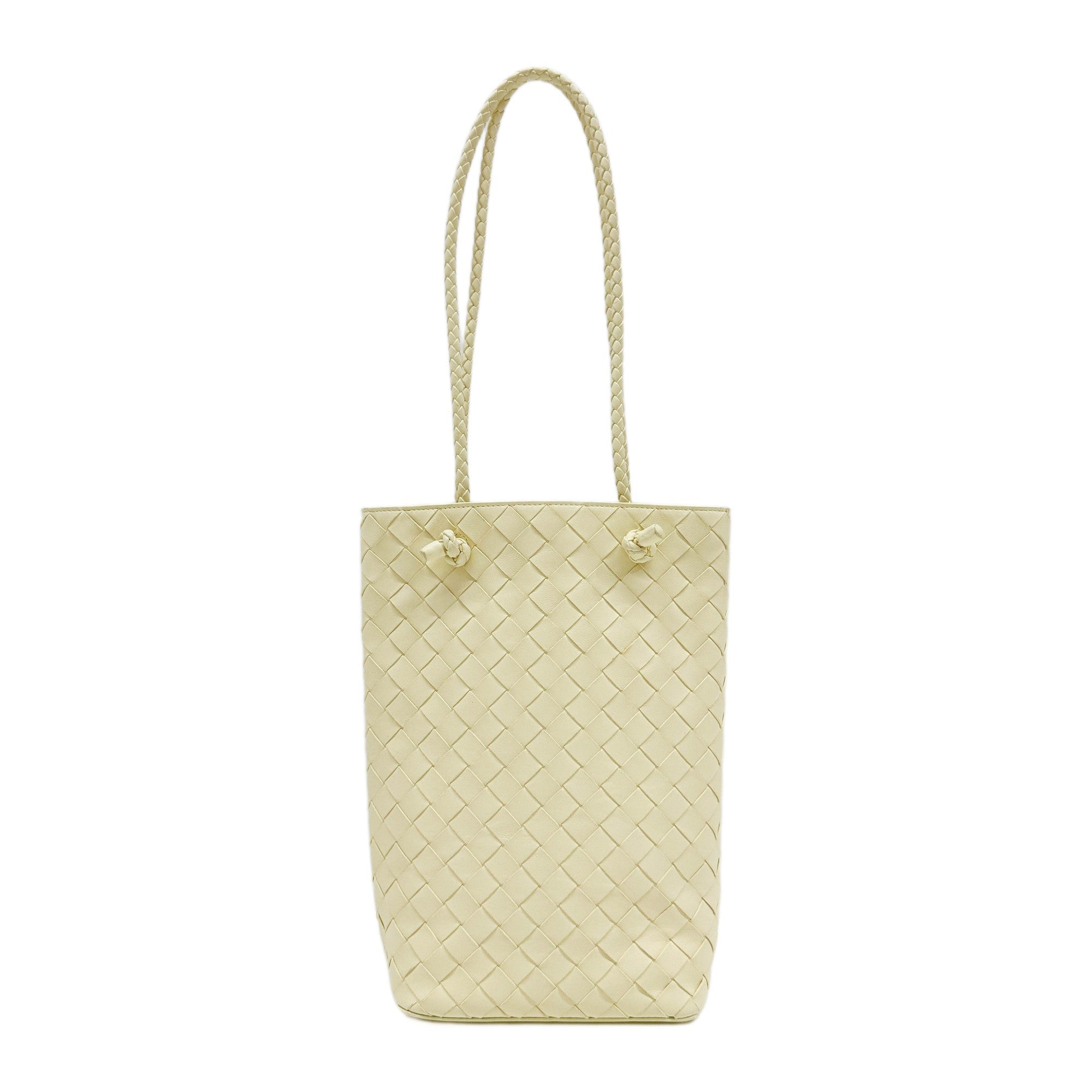 Intrecciato Pastel Yellow Leather Shoulder Tote Bag