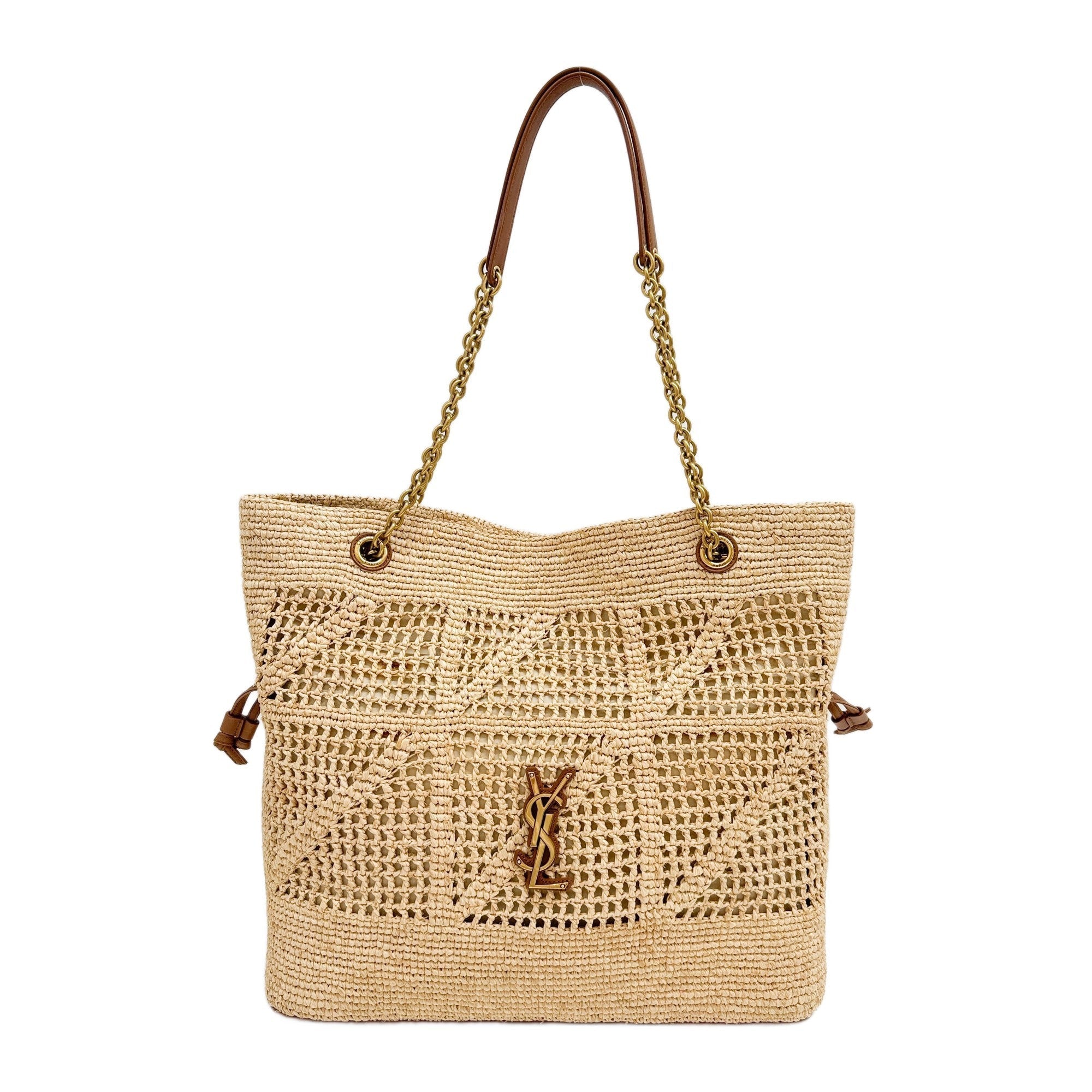 Jamie Beige Raffia Chain Tote Bag