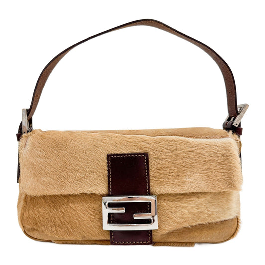 Baguette Brown Pony Hair and Leather Shoulder Bag