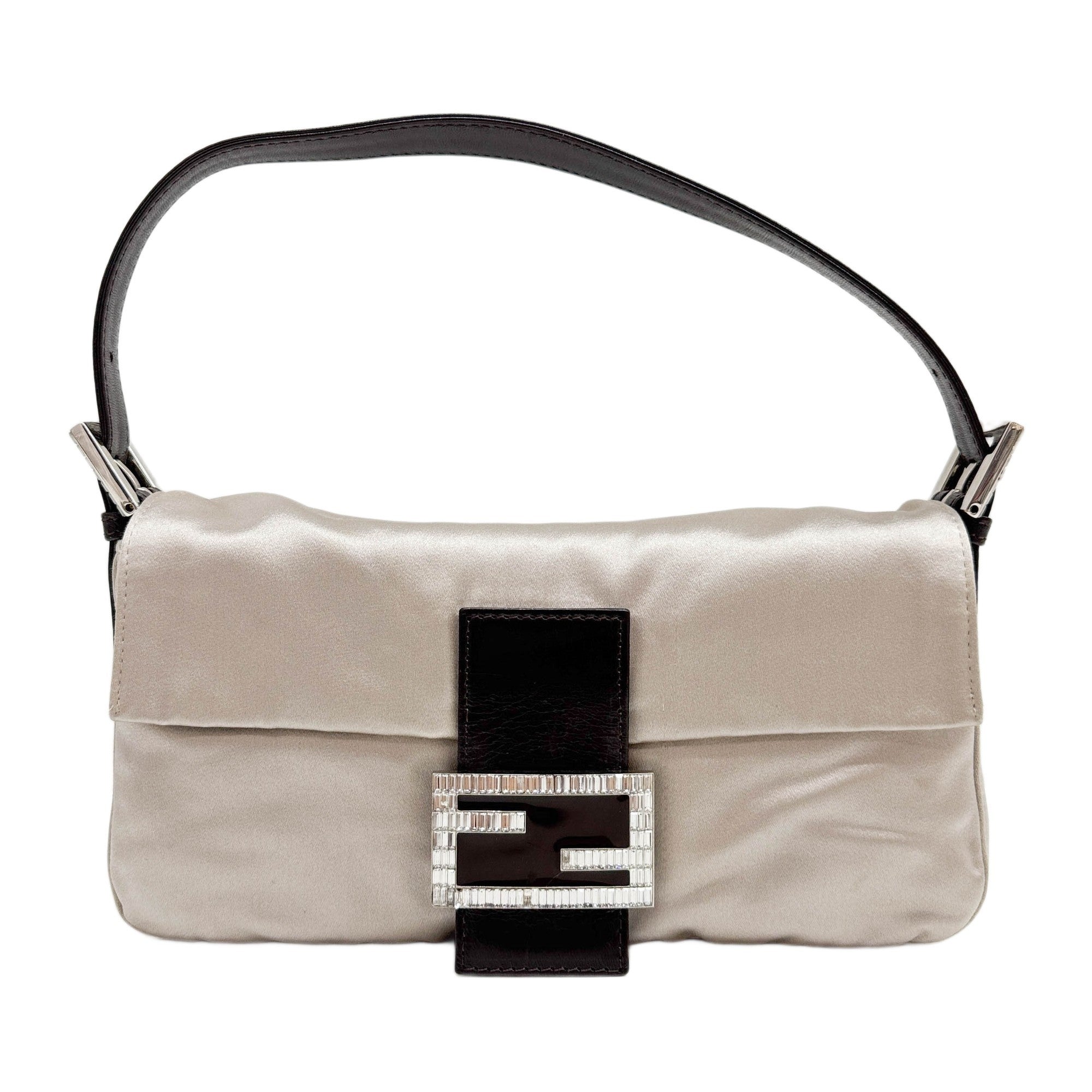 Baguette Grey Satin Shoulder Bag