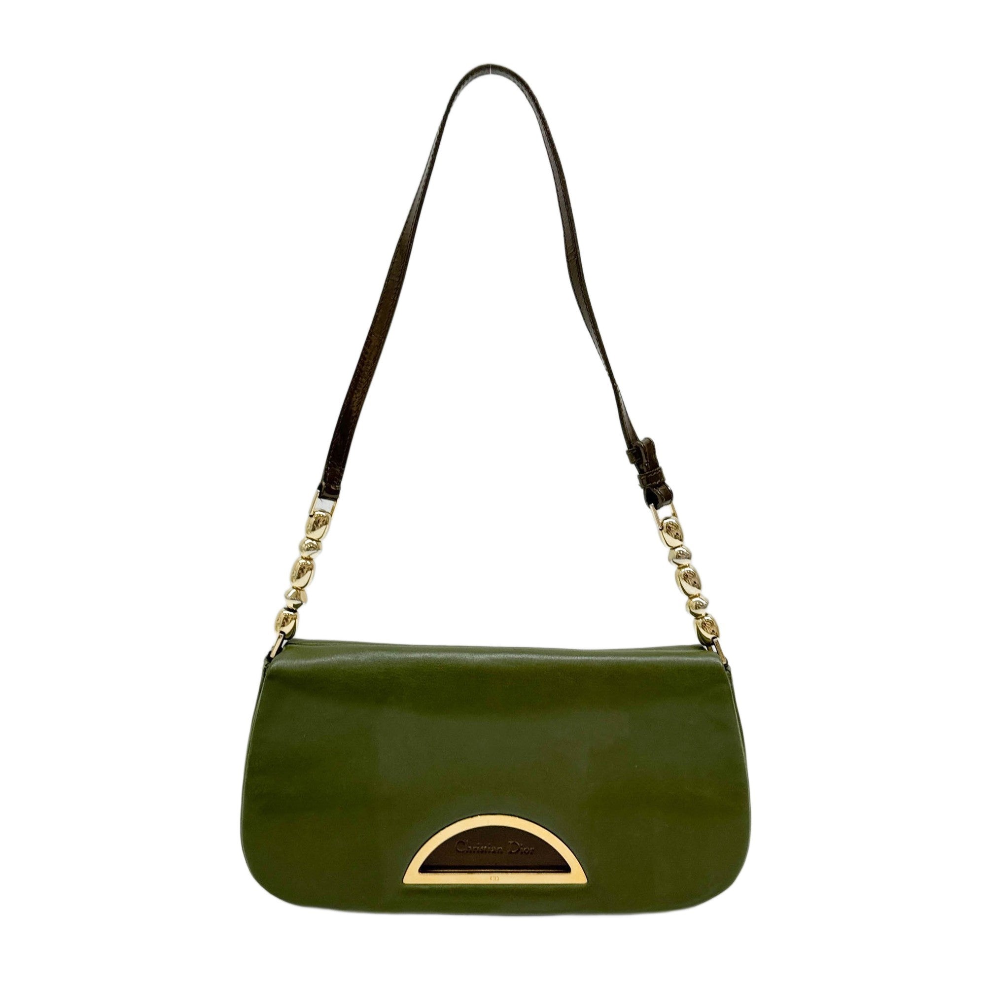 Malice Pearl Olive Green Leather Shoulder Bag
