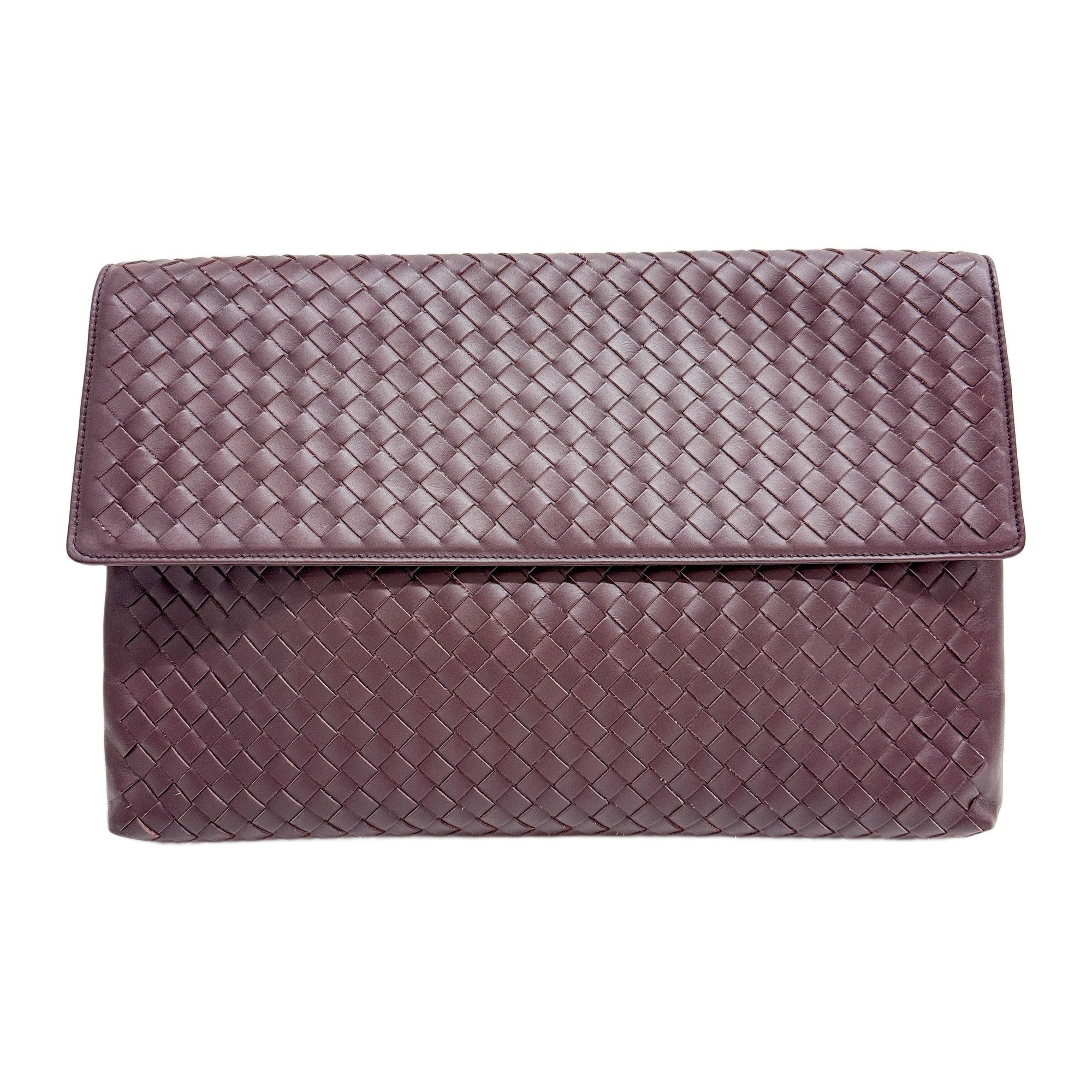 Intrecciato Rosewood Brown Leather Clutch Bag