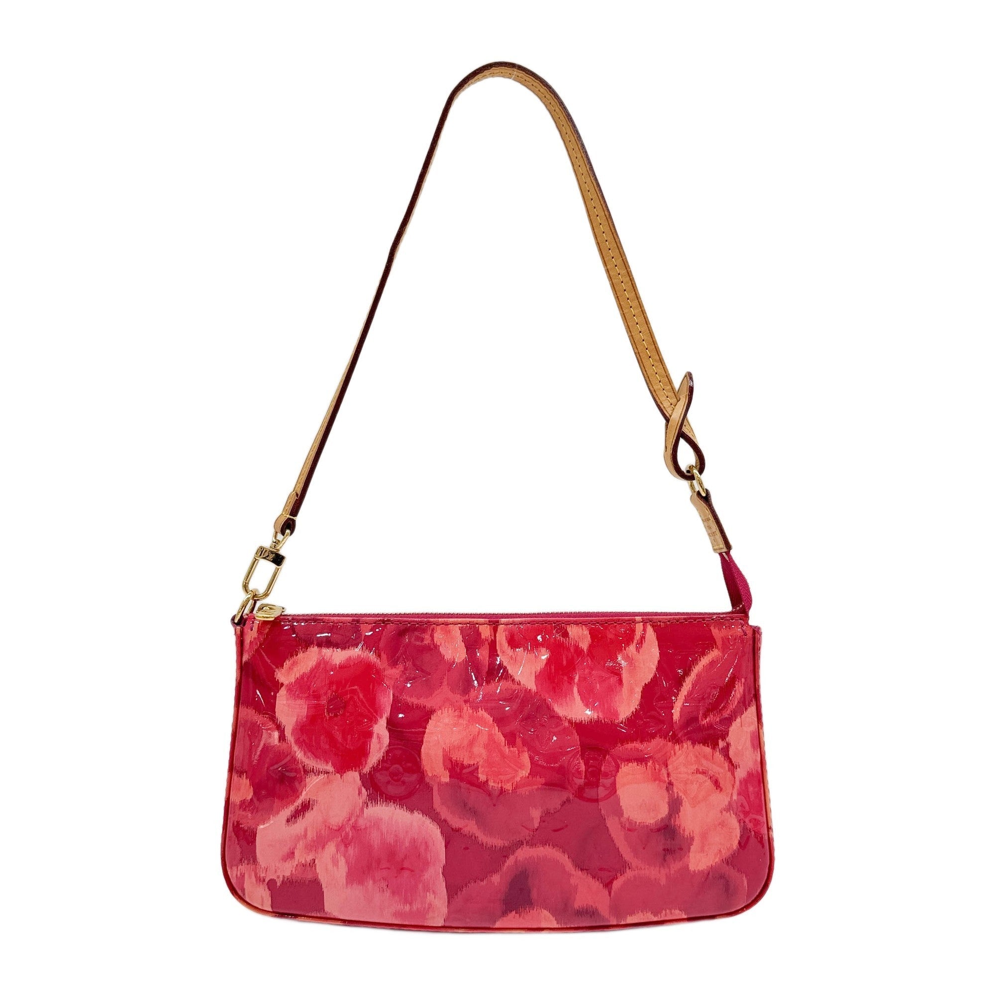 Pochette Accessoires Vernis Ikat Flower Pink and Red Patent Leather Shoulder Bag