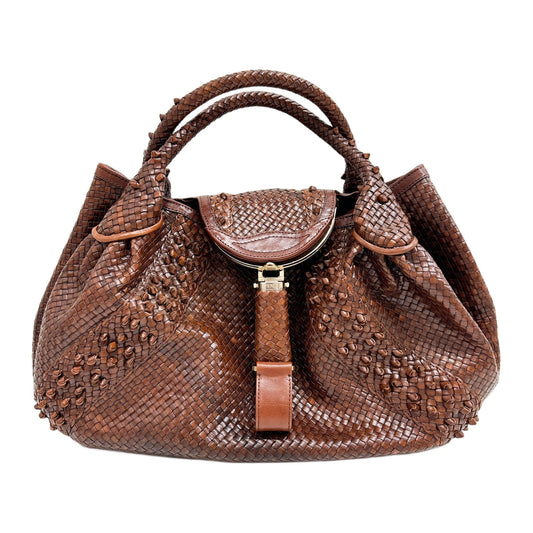 Spy Woven Brown Leather Shoulder Bag