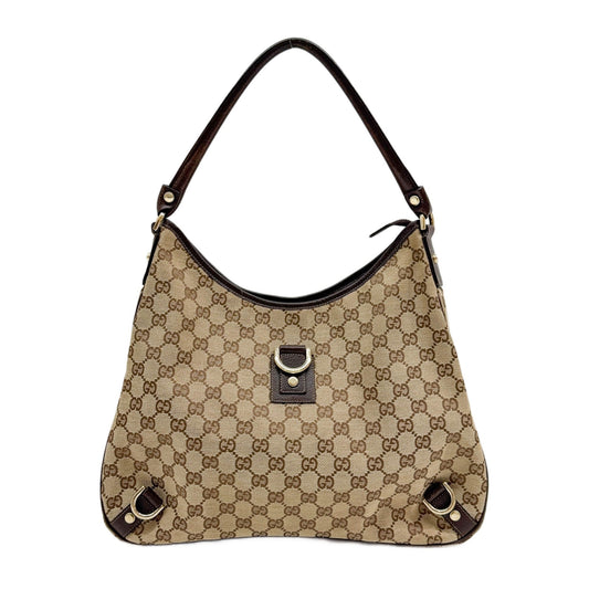Abbey D-Ring GG Brown Leather Hobo Shoulder Bag