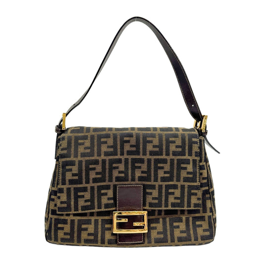 Mamma Baguette Brown Zucca Canvas Shoulder Bag