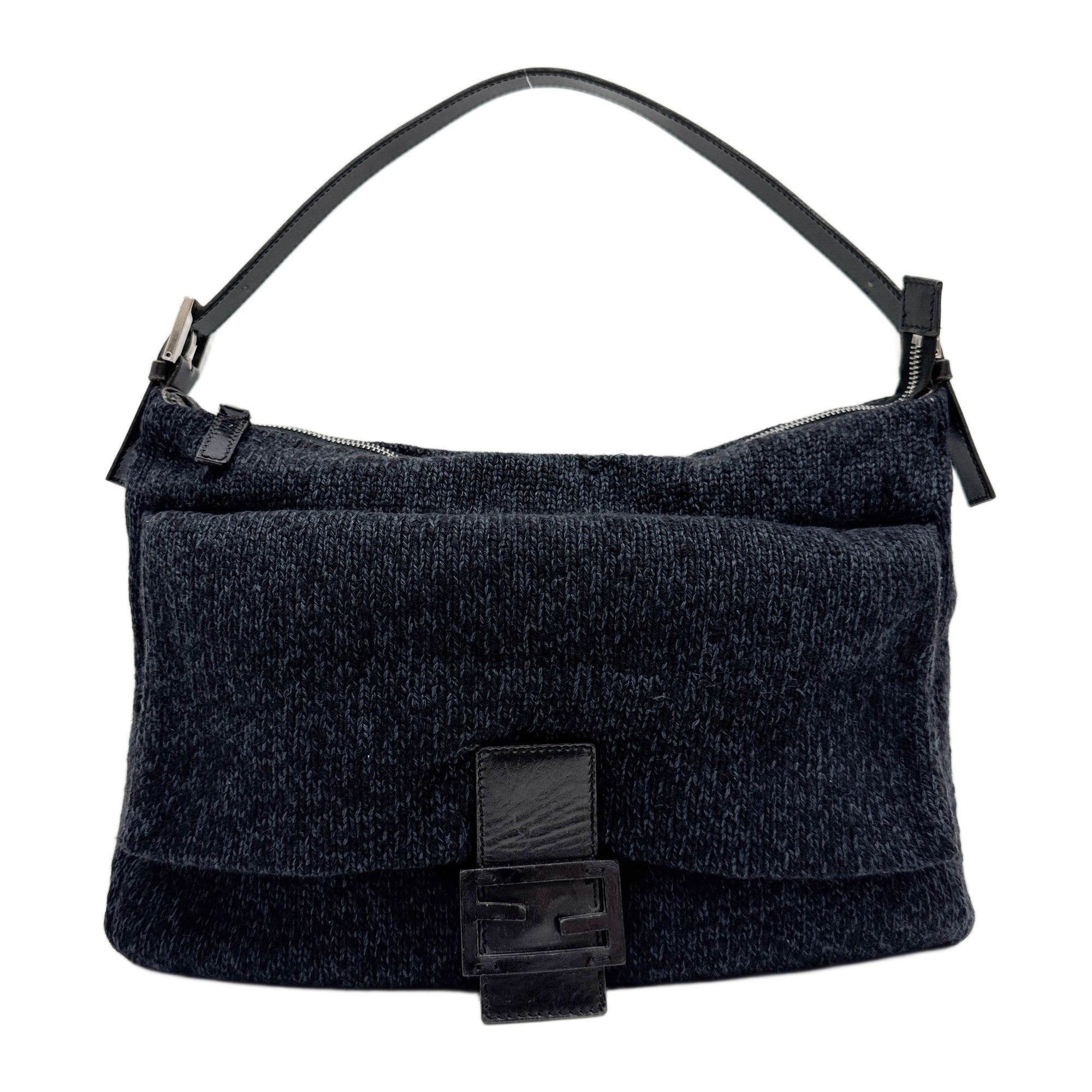 Navy Blue & Black Wool Shoulder Bag