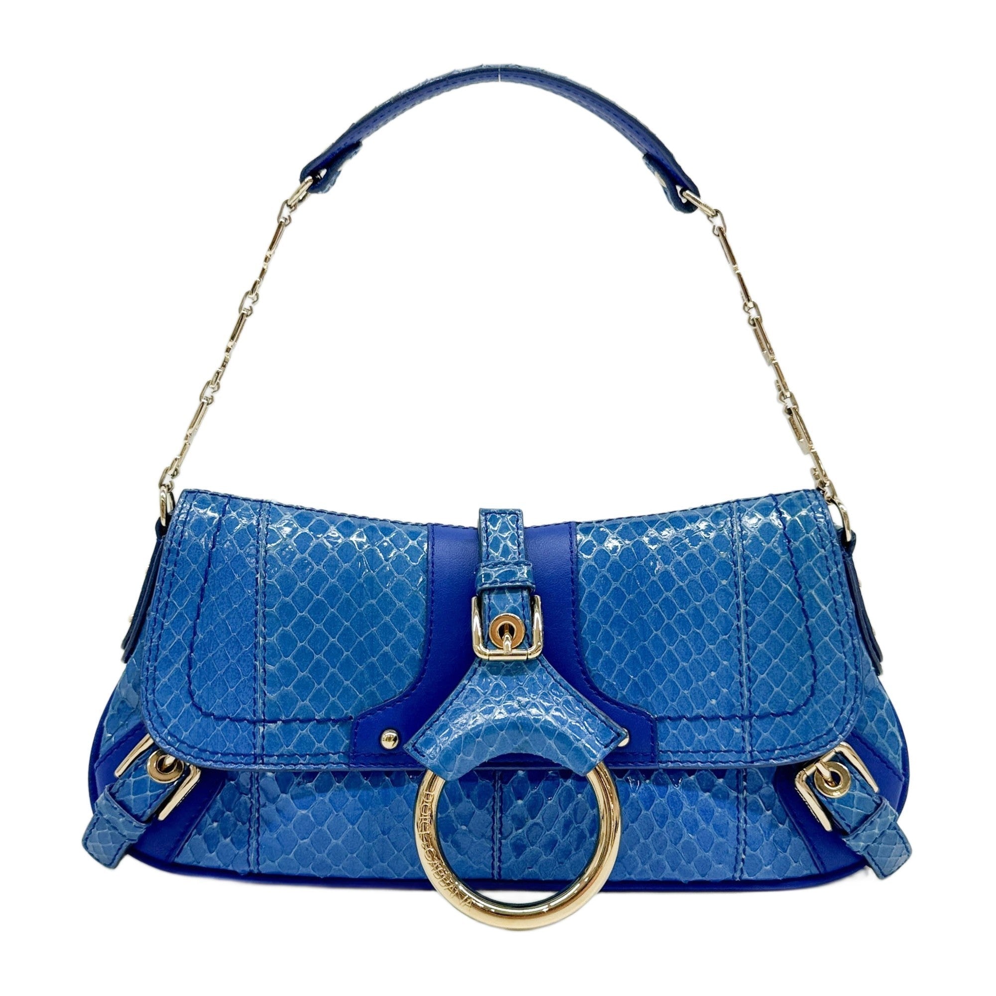 O-Ring Blue Embossed Python Leather Shoulder Bag