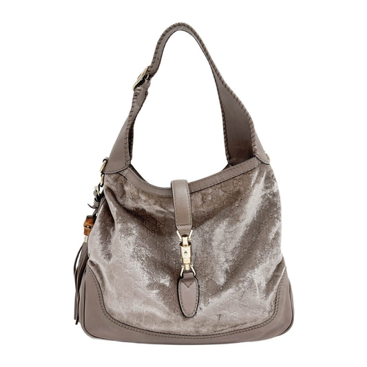 New Jackie Pastel Brown Leather Trim Velvet Shoulder Bag