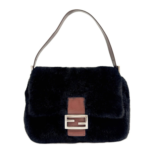 Mamma Baguette Black Fur Shoulder Bag