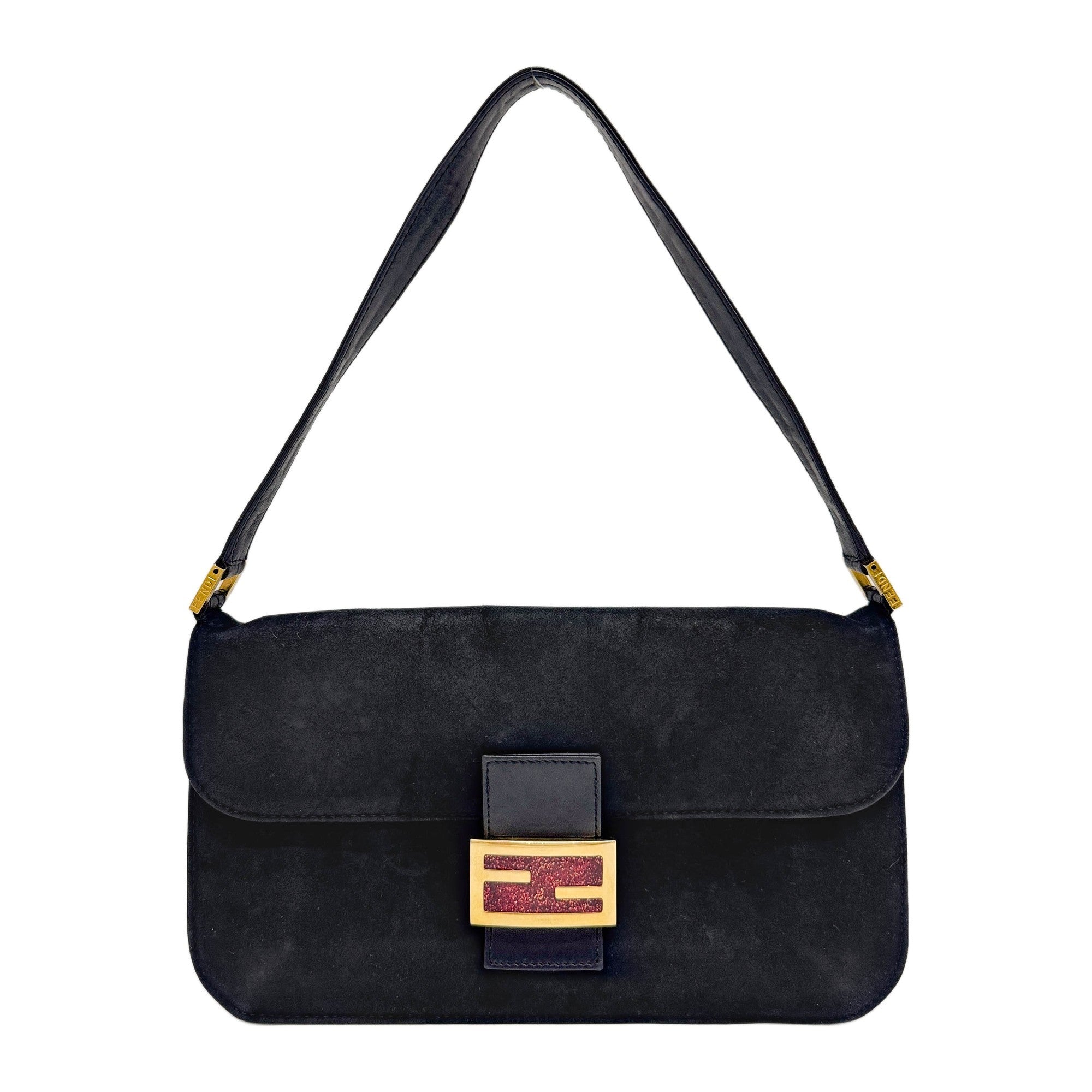 Baguette Black Suede Shoulder Bag