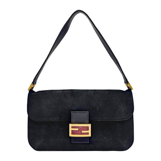 Baguette Black Suede Shoulder Bag
