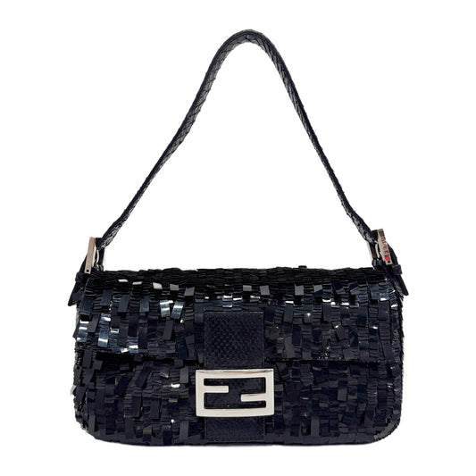 Baguette Black Sequin Shoulder Bag