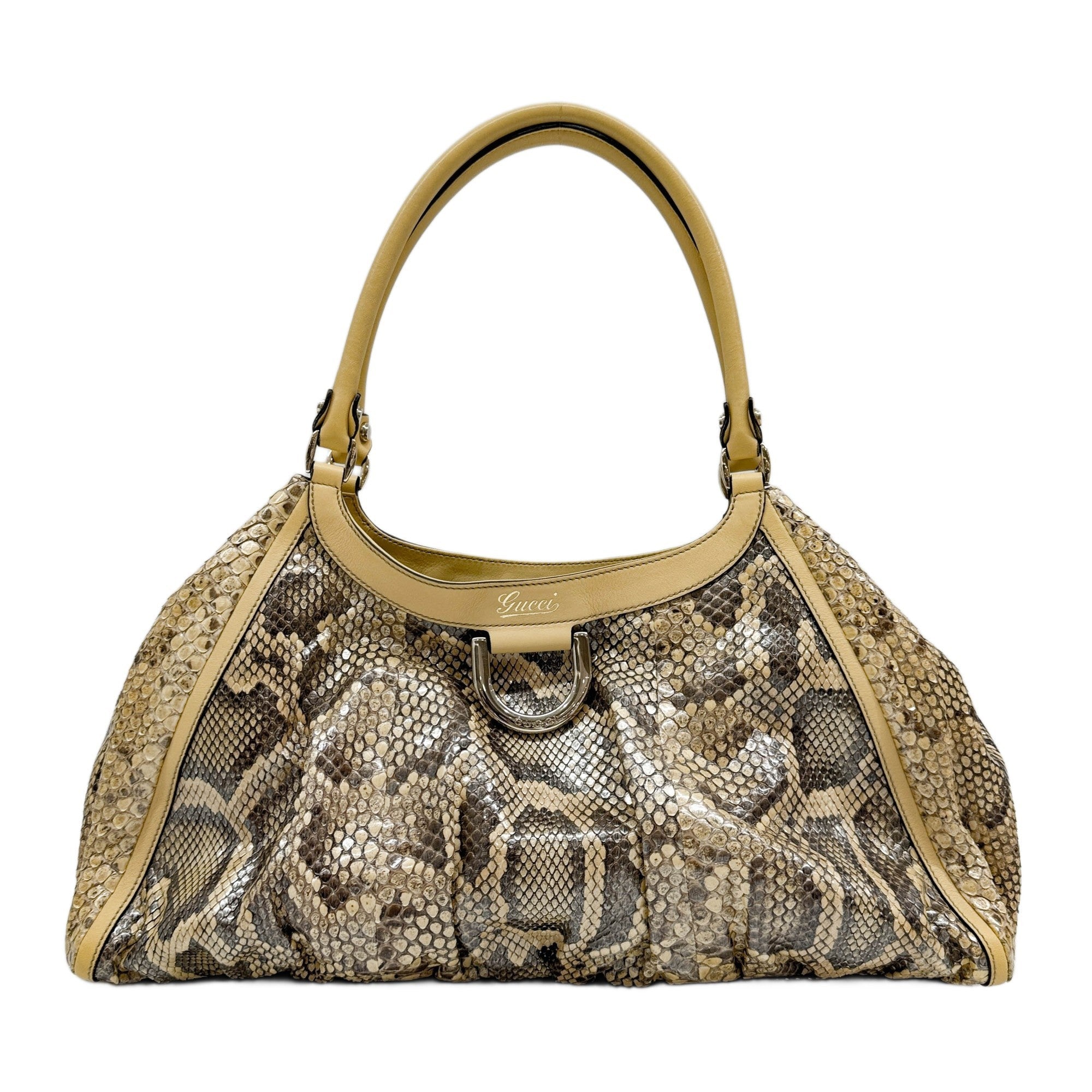Abbey Sand Brown Python Embossed Leather Shoulder Tote Bag