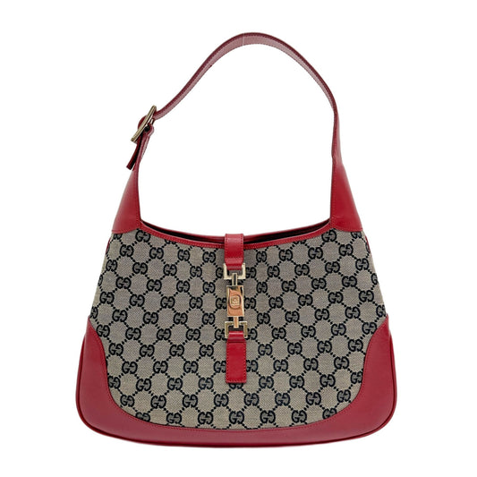 Jackie 1961 Red Trim Tan GG Canvas Shoulder Bag