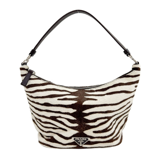 Brown & White Zebra Print Pony Hair Shoulder Bag