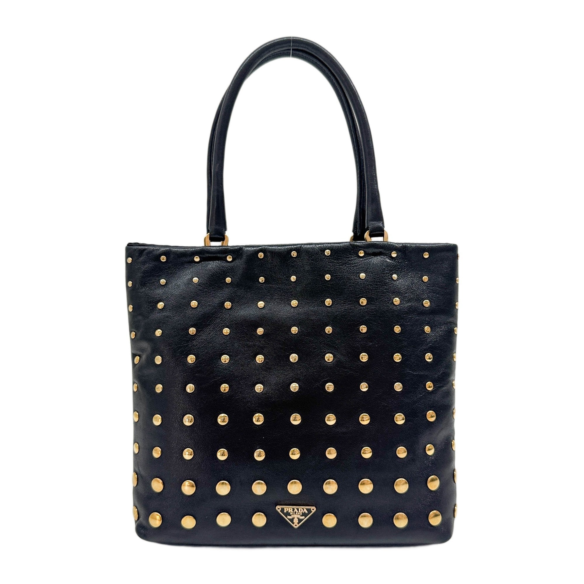 Studded Black Leather Hand Bag