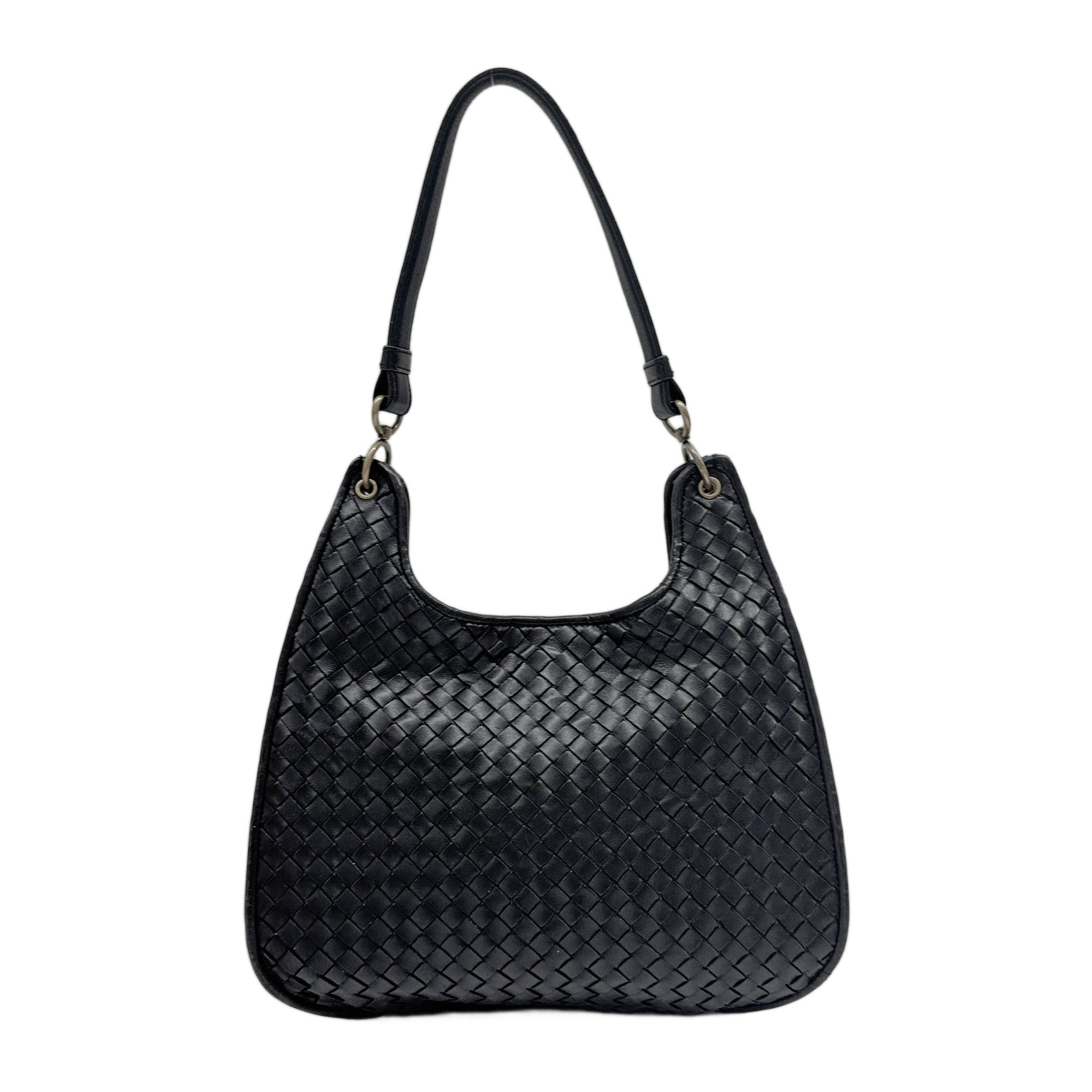 Veneta Intrecciato Black Leather Hobo Shoulder Bag