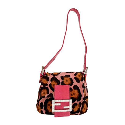 Mini Mamma Baguette Pink Leopard Print Pony Hair Hand Bag