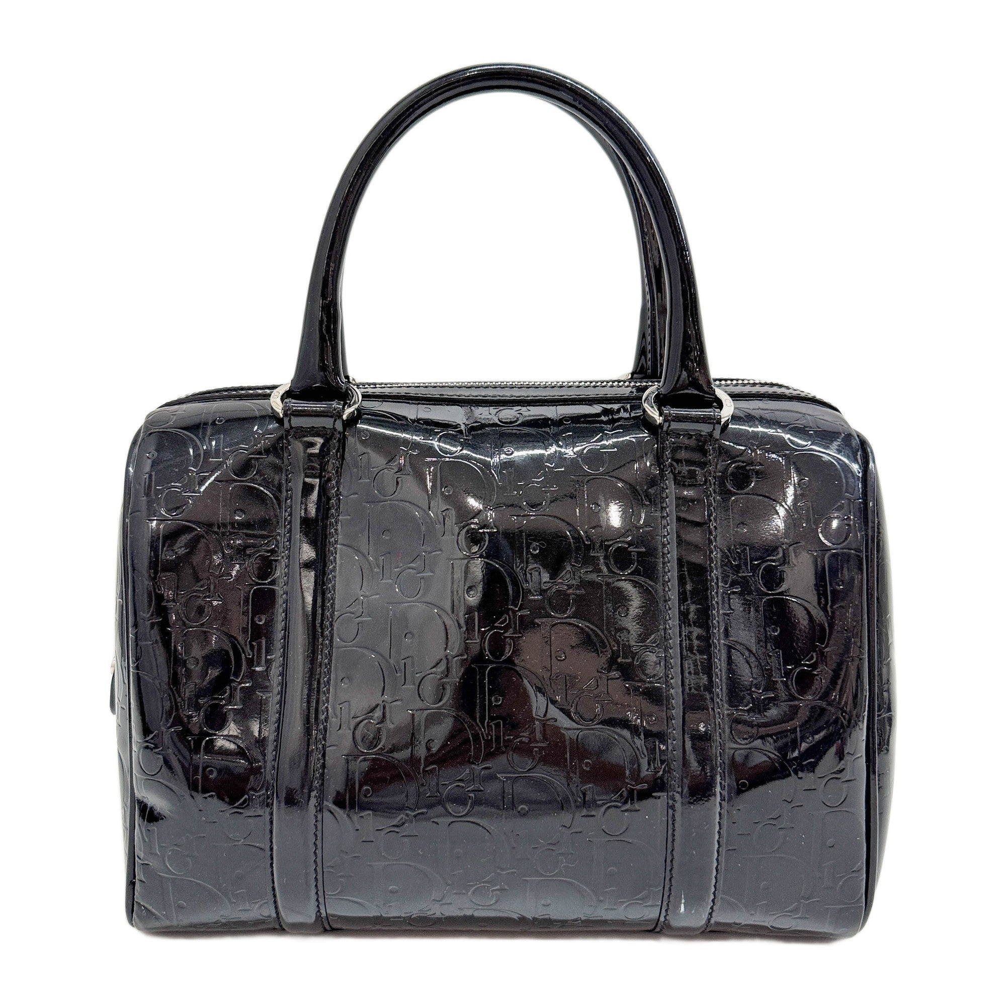 Boston Oblique Black Trotter Patent Leather Hand Bag