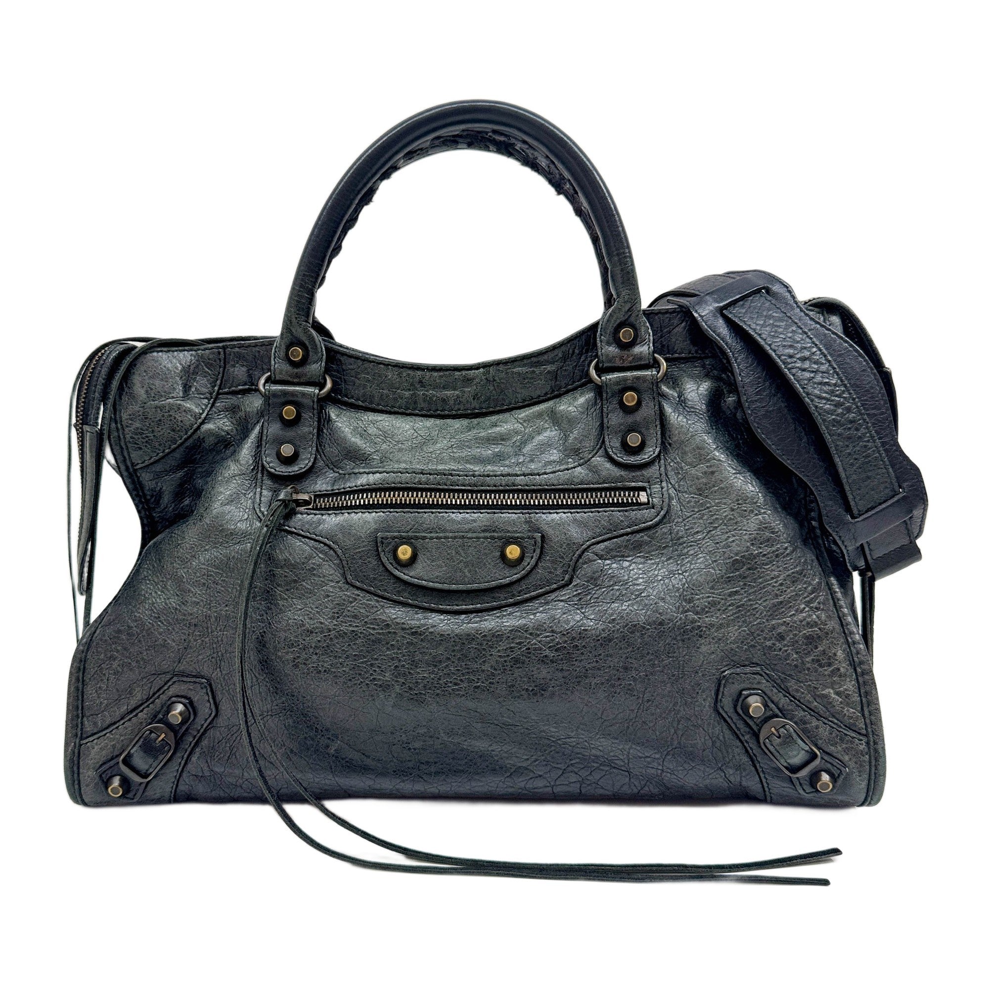 The City Anthracite Black Leather Two Way Bag