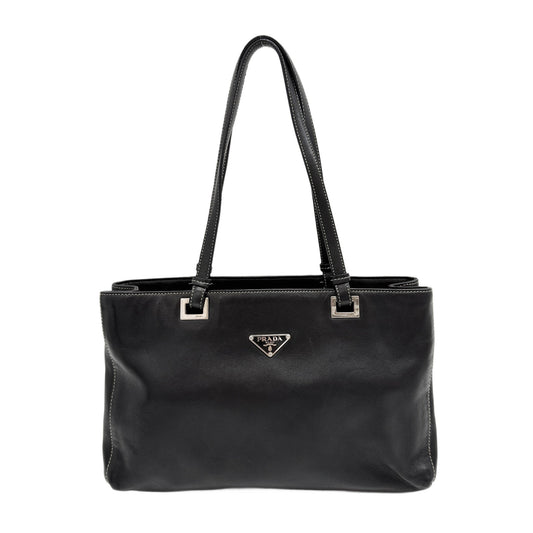 Black Leather Tote Shoulder Bag