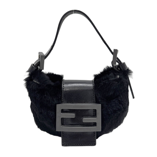 Mini Croissant Black Fur Hand Bag