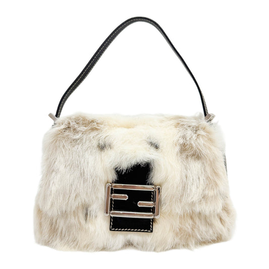 Mini Mamma Baguette Cream Beige Rabbit Fur Hand Bag