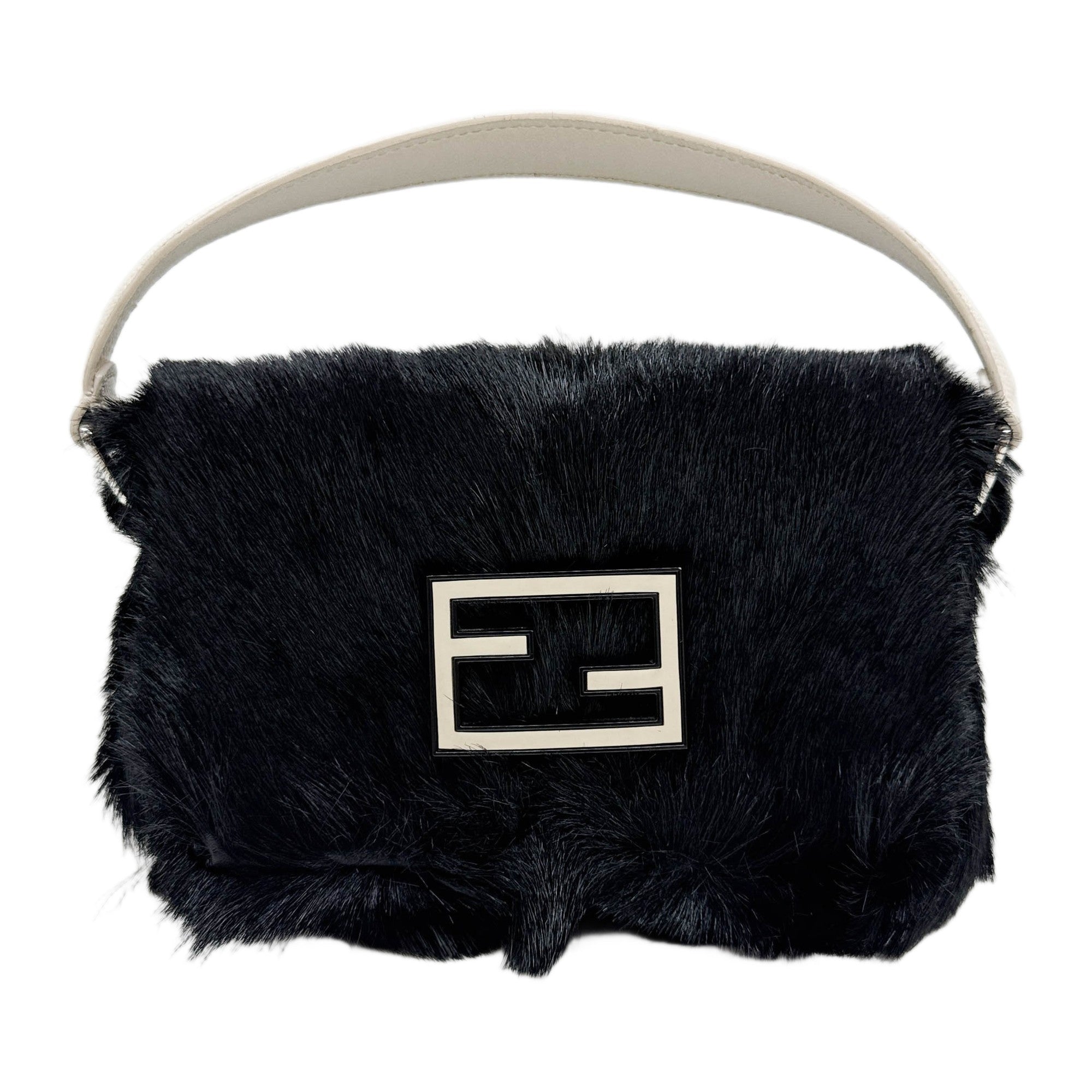 Mini Mamma Baguette Black Fur Shoulder Bag