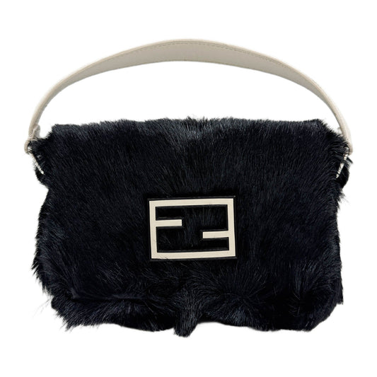Mini Mamma Baguette Black Fur Shoulder Bag