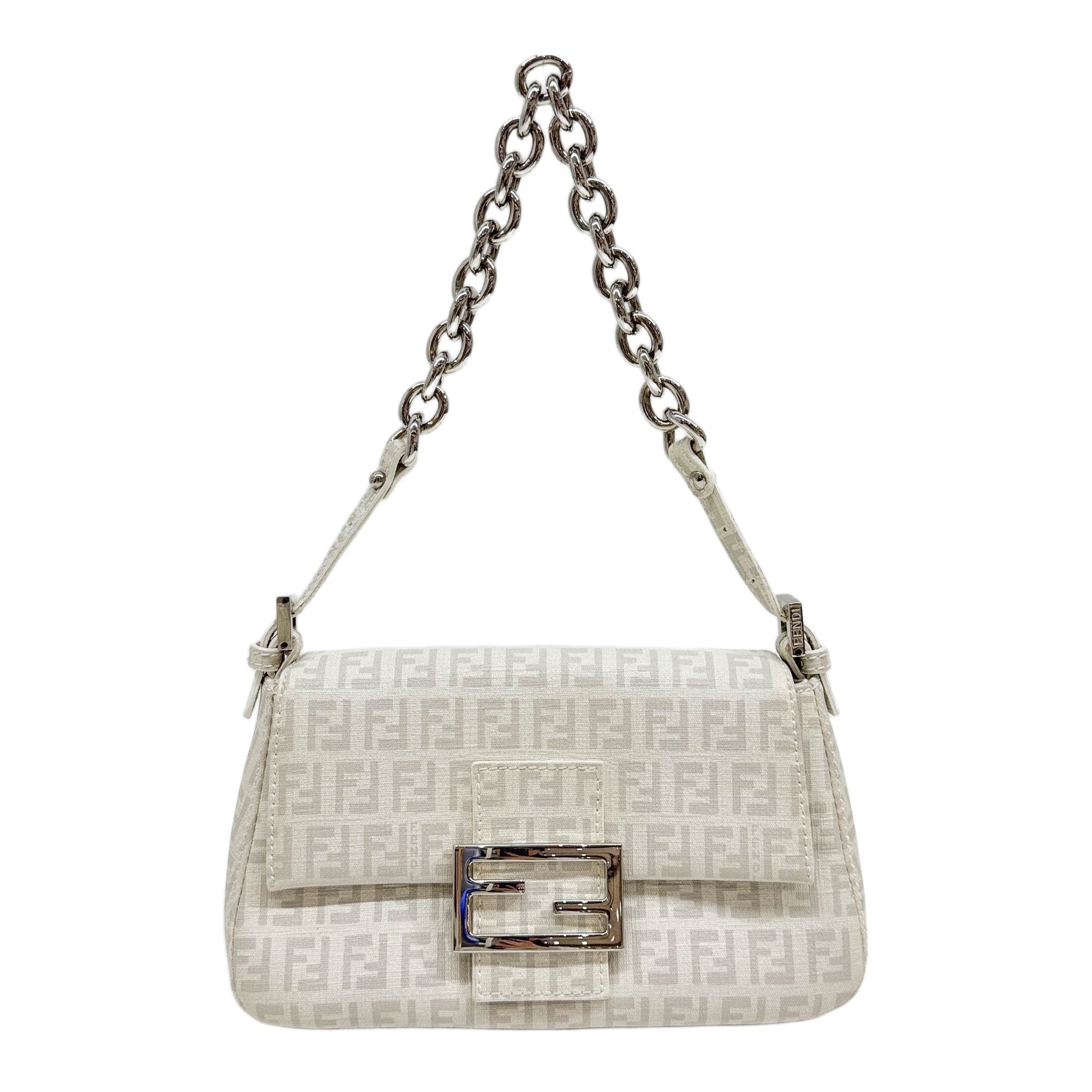 Mini Mamma Baguette Chain Strap White Zucchino Canvas Hand Bag
