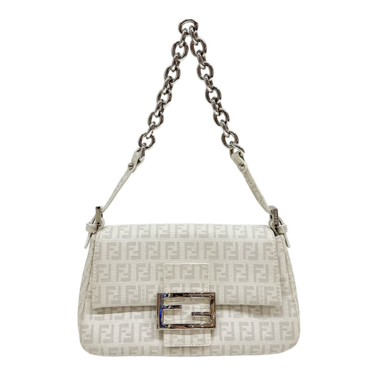 Mini Mamma Baguette Chain Strap White Zucchino Canvas Hand Bag