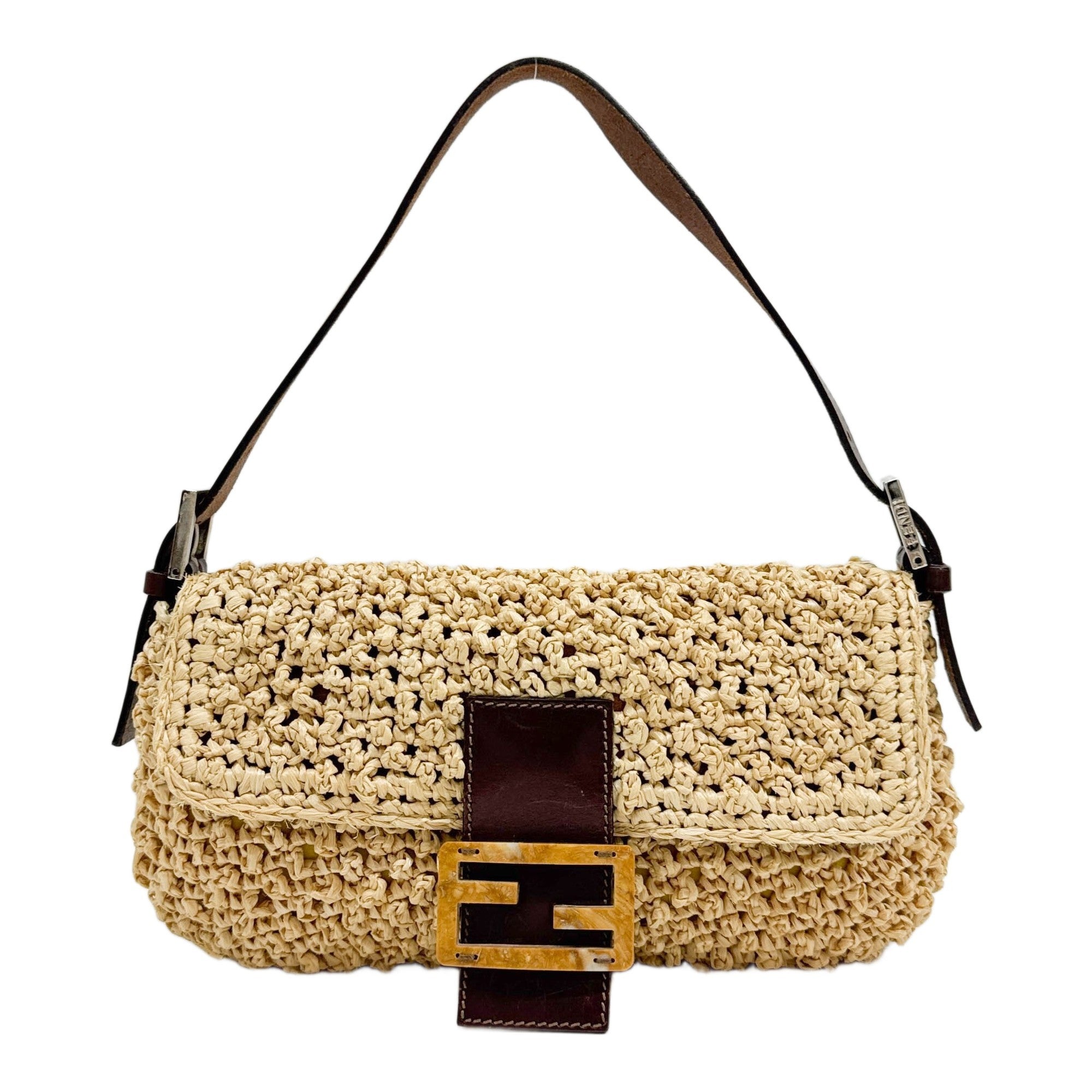 Baguette Beige Raffia Shoulder Bag
