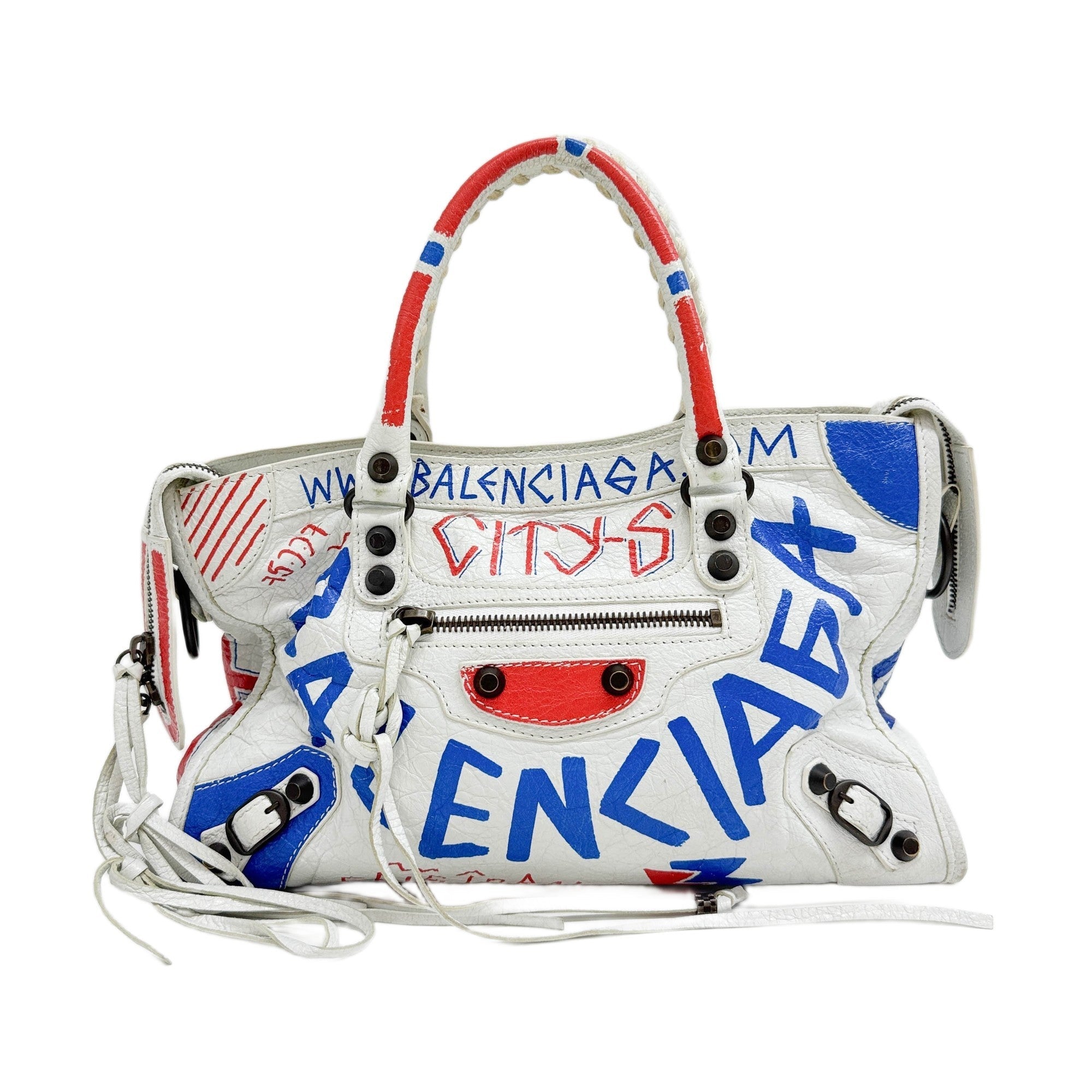 Mini City Graffiti White Leather Two Way Bag