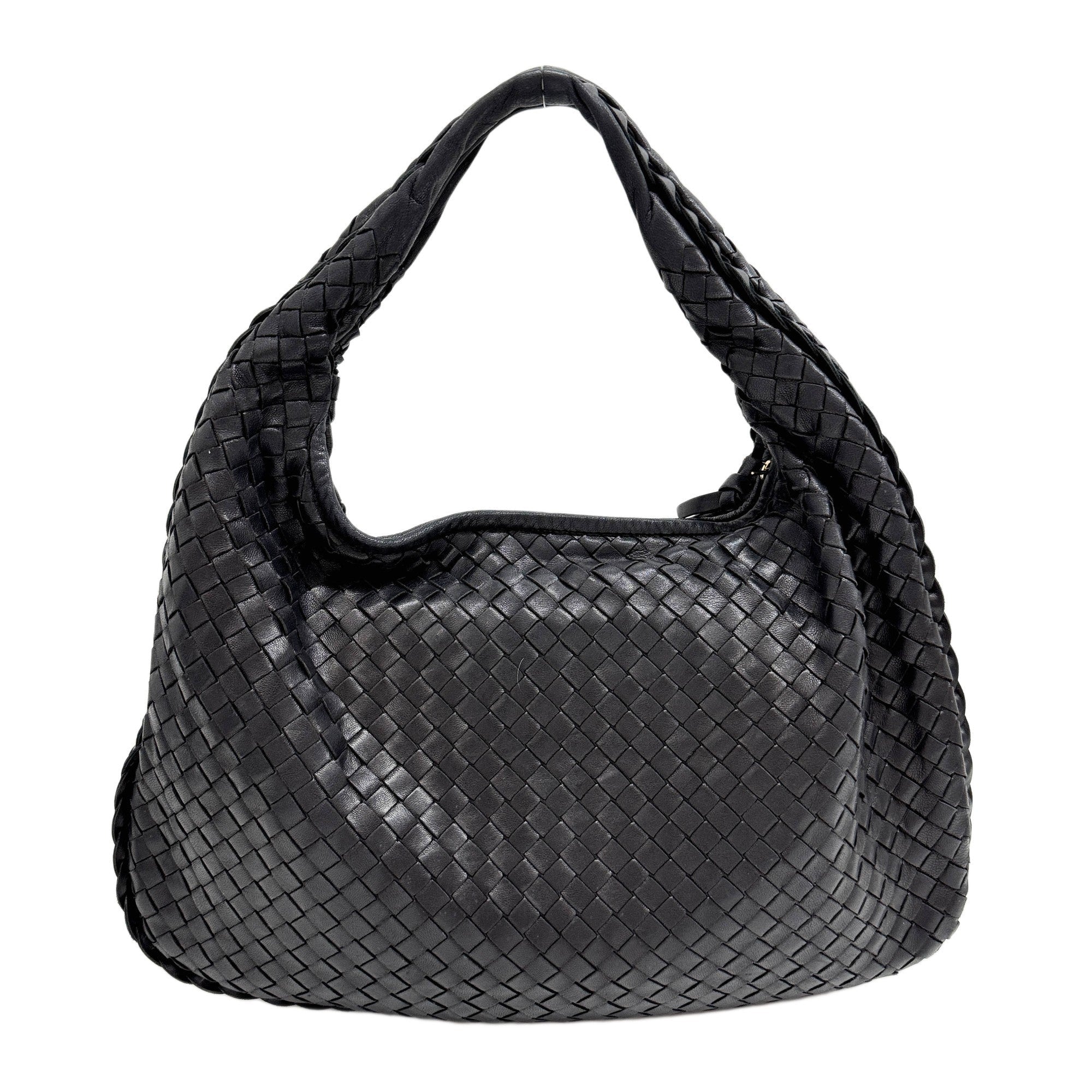 Intrecciato Black Leather Shoulder Bag