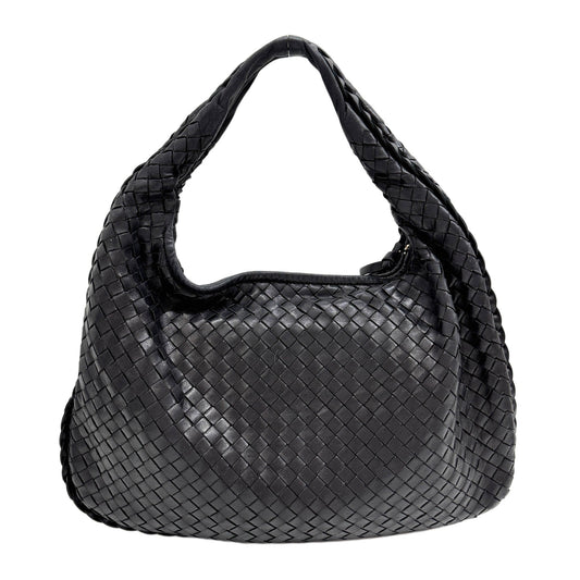 Intrecciato Black Leather Shoulder Bag